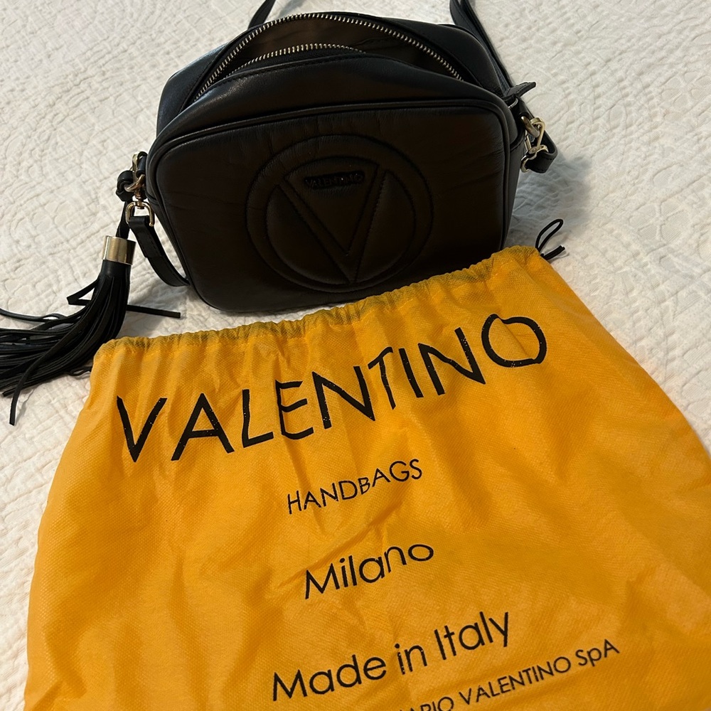 Valentino Black Leather Crossbody Bag with Tassel Detail
